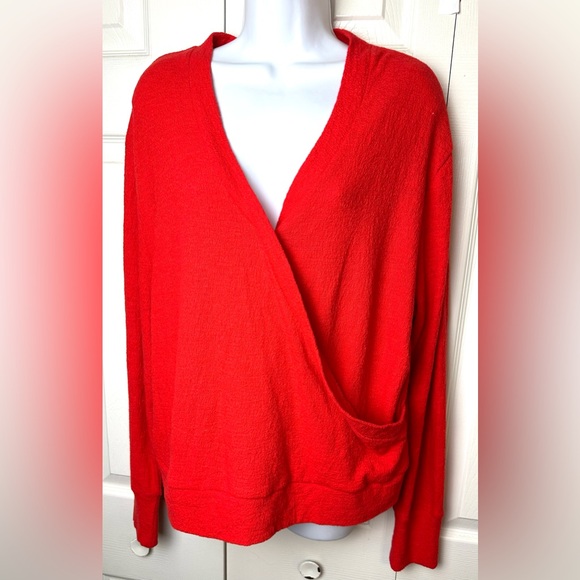 J. CREW Faux Wrap Top in Textured Crepe Vibrant Orange VNeckline Shirt Blouse - Picture 2 of 12